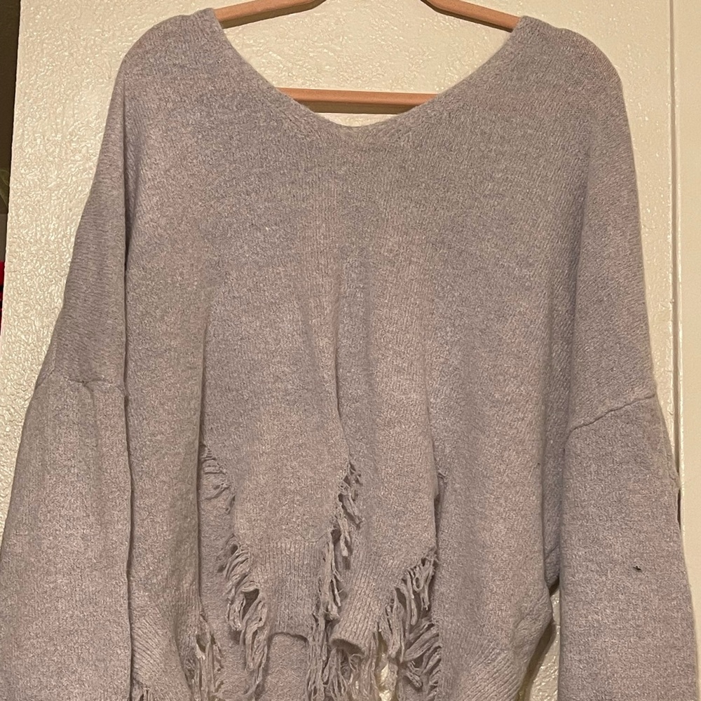 Grey Peach Love Distressed Sweater